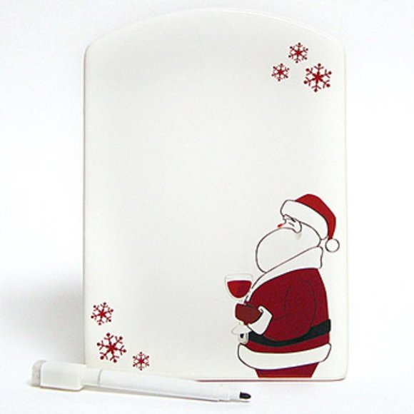 Christmas Holiday Ceramic Memo Dry Erase Board, Santa with Wine Design - Picture 1 of 3